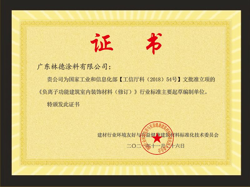 负离子起草编制单位证书